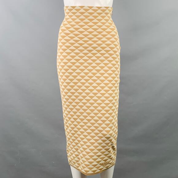 PRADA by RAF SIMONS 2023 Size S Beige Cream Cotton Triangle Pencil Midi Skirt - Picture 1 of 4